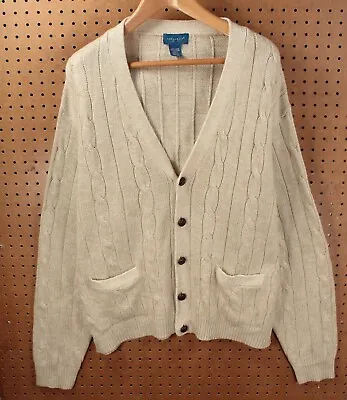 TOWNCRAFT Cable Knit Acrylic Fisherman Cardigan Sweater 3XL Vtg 90s Grandpa Golf • $38