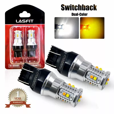 Lasfit 7443 7444 Switchback LED Turn Signal Parking DRL Light Bulbs Dual Color • $19.99