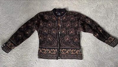 Vintage Nordic Brown Black Gold Knitted Cardigan By Dale Of Norway • £30