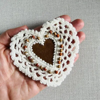 Charming Vintage Crochet Lace Heart Shape Beaded Sew On Patch Trim Boho Festival • £4.99