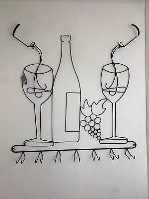 Sifcon Black Metal Wall Hanging Wine Glass & 2 Bottle Holder Kitchen Display NG • £12.50