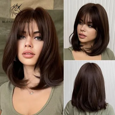 Lady Long Straight Dark Brown Hair Wigs Women's Full Hair Wig Brazilian Human • $19.19