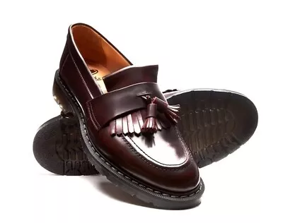 £119 • Buy SOLOVAIR   Burgundy Rub-Off Tassel Loafers   Handmade Shoes   RRP £159.00