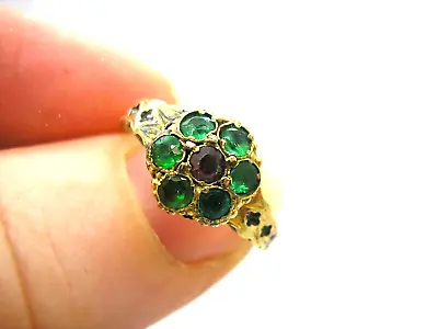 £174.99 • Buy Georgian 18ct Gold Emerald & Ruby Paste Cluster Ring Size O 1.9gms
