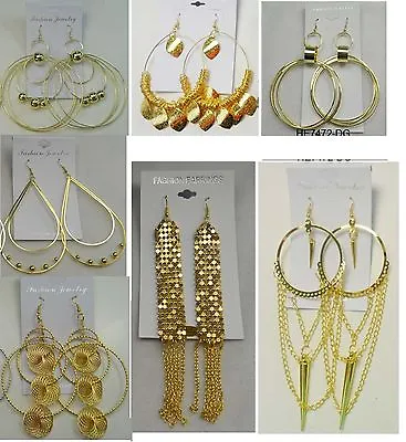 A-52 Wholesale  Lot 10 Pairs  Big Fashion Dangle Drop Gold Plated  Earrings • $10.99