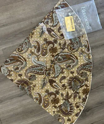 Vintage Bloomcraft Tablecloth 70  Round Brown Tan Blue Paisley NOS • $32.99