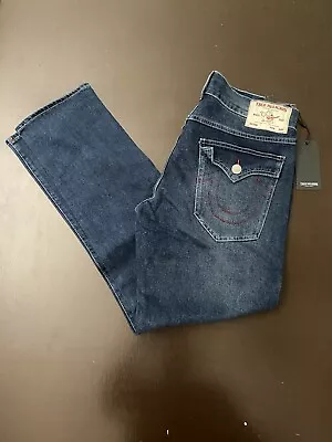 True Religion Geno Flap Slim Fit Jeans Dark Blue Sizes 33x32 34x32 36x32 38x32 • $49.99