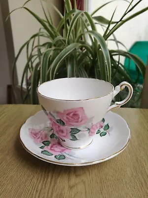 £4.95 • Buy Vintage Regency Bone China Teacups & Saucers Pink Roses 1950s Superb Condition 