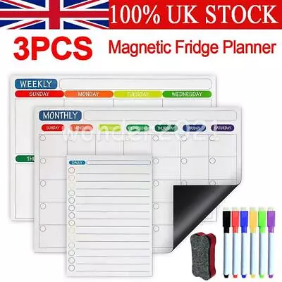 Monthly Weekly Planner Fridge A3 Magnetic Whiteboard For Fridge Dry Wipe +6 Pens • £15.59