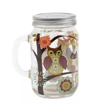 Topadorn Glass Mason Jar Beer Cup With Handle And Lid 21 Oz.Owl • $22.49