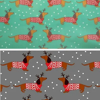 Polycotton Fabric Christmas Jumper Dachshund Dog Antlers Festive Xmas • £2.70