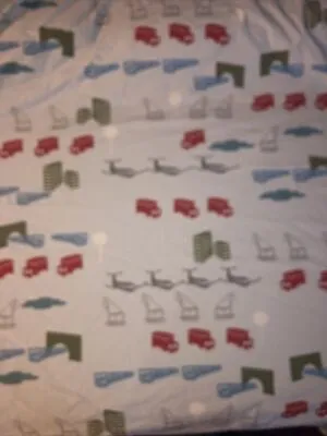 Pottery Barn Kids Twin Flat Sheet Trucks Buildings Airplanes Trains • $17.99