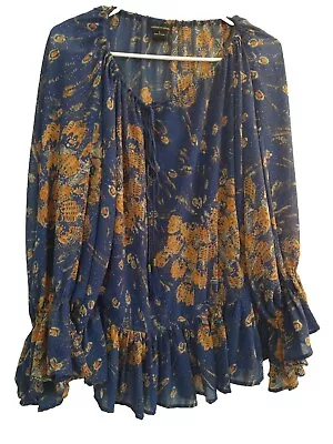 Moda International Size Large Blue Floral Top • $5