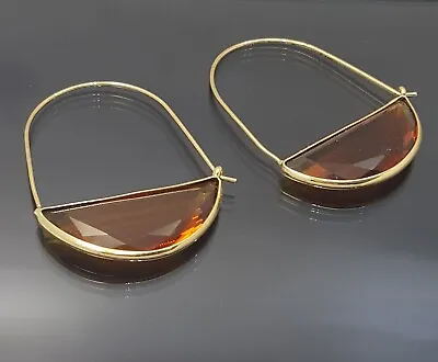 £16.99 • Buy 18K Gold Filled Stunning Italian Madeira Citrine  18ct GF Hoop Earrings 45mm