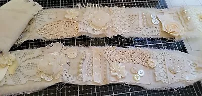 Handmade Vintage Cream Fabric And Lace Snippet Roll  • £5