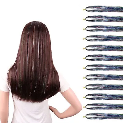 1200 Strands Hair Tinsel Extensions 39 Inch Sparkling Shiny Hair Tinsel Kit Tool • £5.99