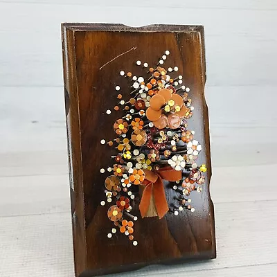 Vintage 70's Handcrafted Painted Metal Nail Art Flower 7 X 4  Wall Plaque Groovy • $29.99