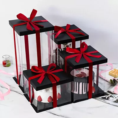 Large Clear PVC Gift Boxes Cake Candy Packaging Transparent Wedding Favors Box • £6.94