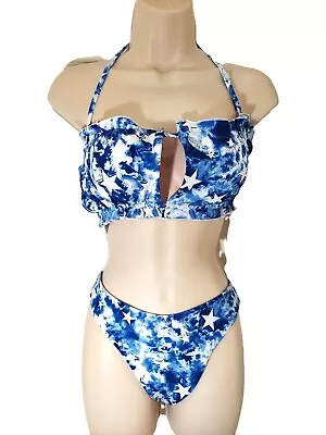 New! Women's 8 Bikini Bathing Suit Swimsuit REVERSIBLE Stars & Stripes Blue/Red • $23.29