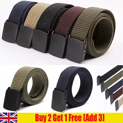 Mens/Womens Belt Unisex Canvas Webbing Regular Size Black Buckle Army Belts Male • £3.99