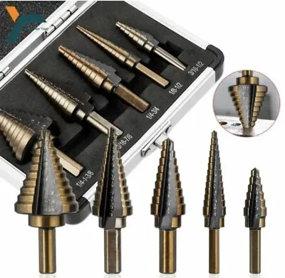 5Pcs HSS Cobalt Hole Large Metal Step Drill Bit Set Titanium Cutter • £19.29