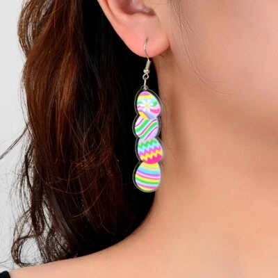 $3.99 • Buy Long Colourful Easter Eggs Dangling Earrings Flower Bunny Jewellery Novelty Gift