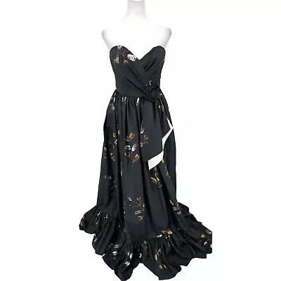 Vintage Alyce Design Black Floral Sweetheart Strapless A Line Formal Dress XS-S • $125