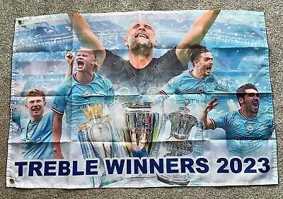 MANCHESTER CITY TREBLE WINNERS 2023 FOOTBALL SUPPORTERS SOUVENIR FLAG - 3x2 FT • £6