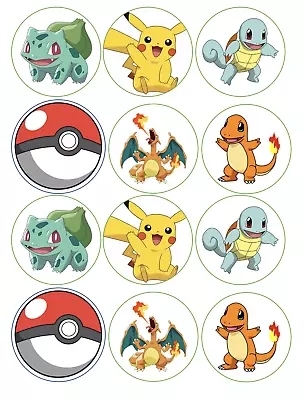 Set Of 12 Pokemon Edible Paper Cupcake Cookie Toppers PRE CUT Choose Size • $5