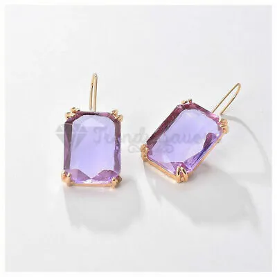 14ct Gold Plated Crystal Square Stone CZ Hook Multi Colour Drop Dangle Earrings • £3.99