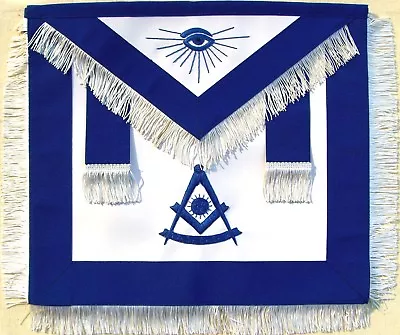 Masonic Past Master Apron Blue With White Fringe Hand Embroidered (ma-377-v) • $55