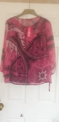 ZANDRA RHODES Sexy Pink Print - Chiffon Blouse  - Size 16 - RARE - NWT's • $44.20