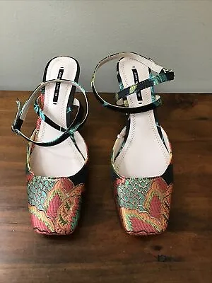 $29.50 • Buy ZARA Basic Floral Brocade Women's Sandals Shoes Stiletto Heel Strappy Size 38