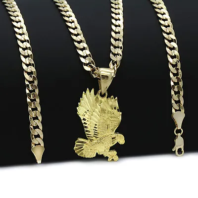 Men's 18k Gold Plated Eagle Hip-Hop Pendant 6mm Cuban Chain Necklace 24  • $18.99