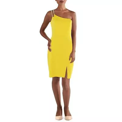 Xscape Womens Yellow Beaded Knee One Shoulder Sheath Dress 4 BHFO 8718 • $13.99