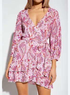 Melissa Odabash Tabitha White Pink Paisley True Wrap Dress Size Small • $75