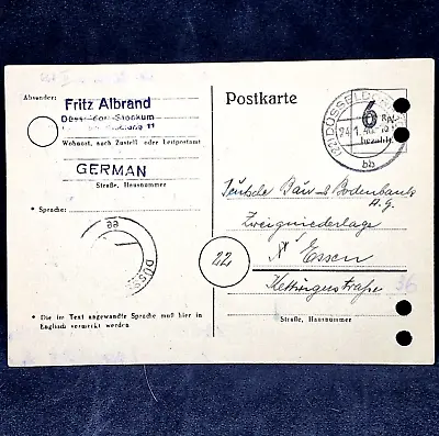 Germany 1946 - Postcard - USED - Rare CANCEL HOLES • $64.91