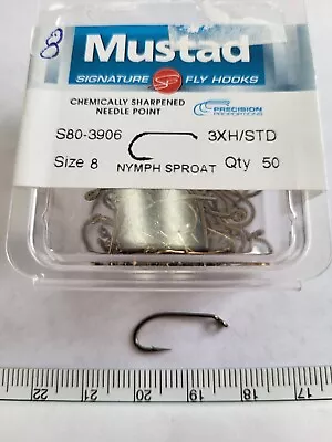 Mustad  Nymph Sproat  S80-3906  3XH/STD  Qty 50  Size # 8  Fly Tying Hooks • $7.98