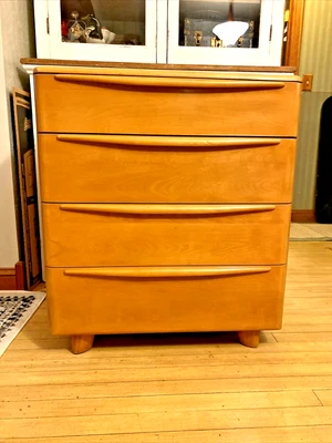 $260 • Buy Vintage Heywood Wakefield Encore 4 Drawer Mid-Century Modern Chest Dresser Wheat