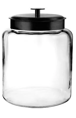 Anchor Hocking Montana Glass Jar With Fresh Sealed Lid Black Metal 2 Gallon - • $55.30