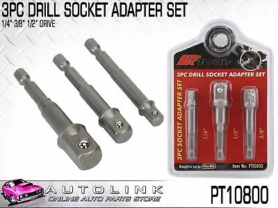 Pk Tool 3 Pcs Drill Socket Adapters Set - 1/4  1/2  3/8  Drive Pt10800 • $23