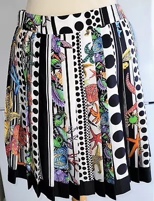 Auth. New Versace Tresor De La Mer Silk Starfish  Pleated Multicolor Skirt  Sz44 • $349