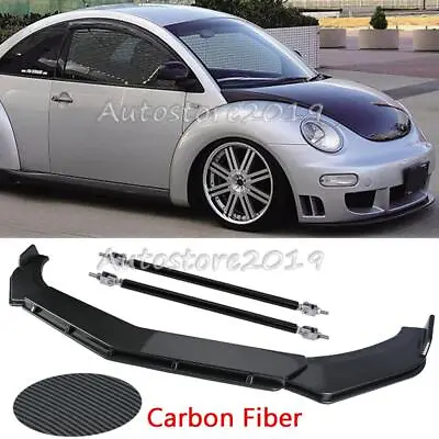 $59.99 • Buy For VW Beetle 1998-2019 Carbon Front Bumper Lip Spoiler Body Kit + Strut Rods