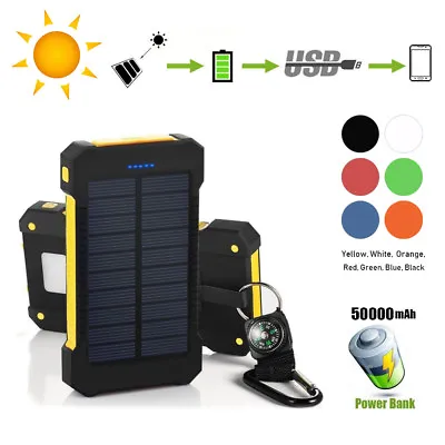 $18.99 • Buy 50000mAh Solar Power Bank 2 Dual USB External Battery Charger LED  Samsung