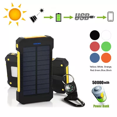 $18.99 • Buy 50000mAh Solar Power Bank 2 Dual USB External Battery Charger LED  Samsung