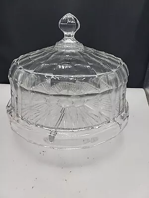 Vtg Clear Glass Pedestal Cake With Dome Cover 12“ H X 12” D Very Heavy No Chips • $58