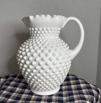 Hobnail Milk Glass Pitcher Vintage 60's Mid Century Modern 8.25  Tall • $36