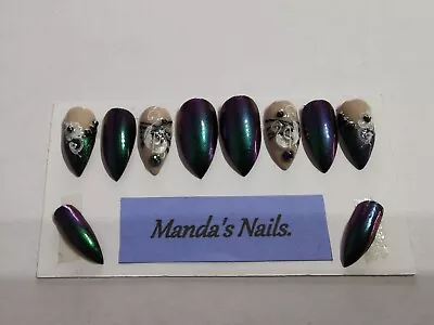 Hand Painted Full False Nails Stiletto [10 Nails] Gift Party • £10
