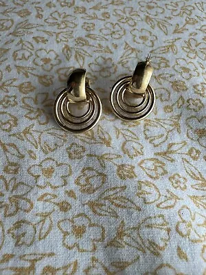 Vintage 14kt Yellow GOLD Modern Geometric HOOPS Pierced EARRINGS 1.3 Grams • $89