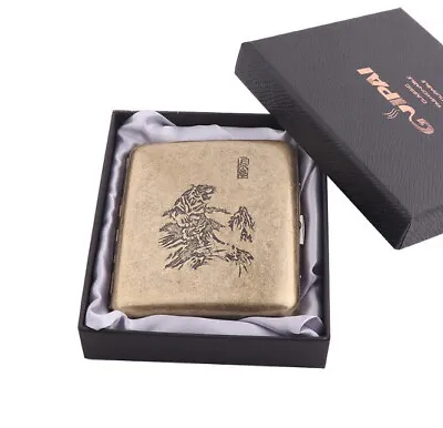 Metal Cigarette Case Box Tobacco Holder For 20pcs King Vintage Cigarettes Tiger • $13.99